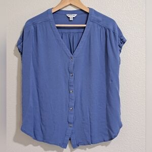 Orvis Blue Rayon Crinkle Button Up Shirt Medium